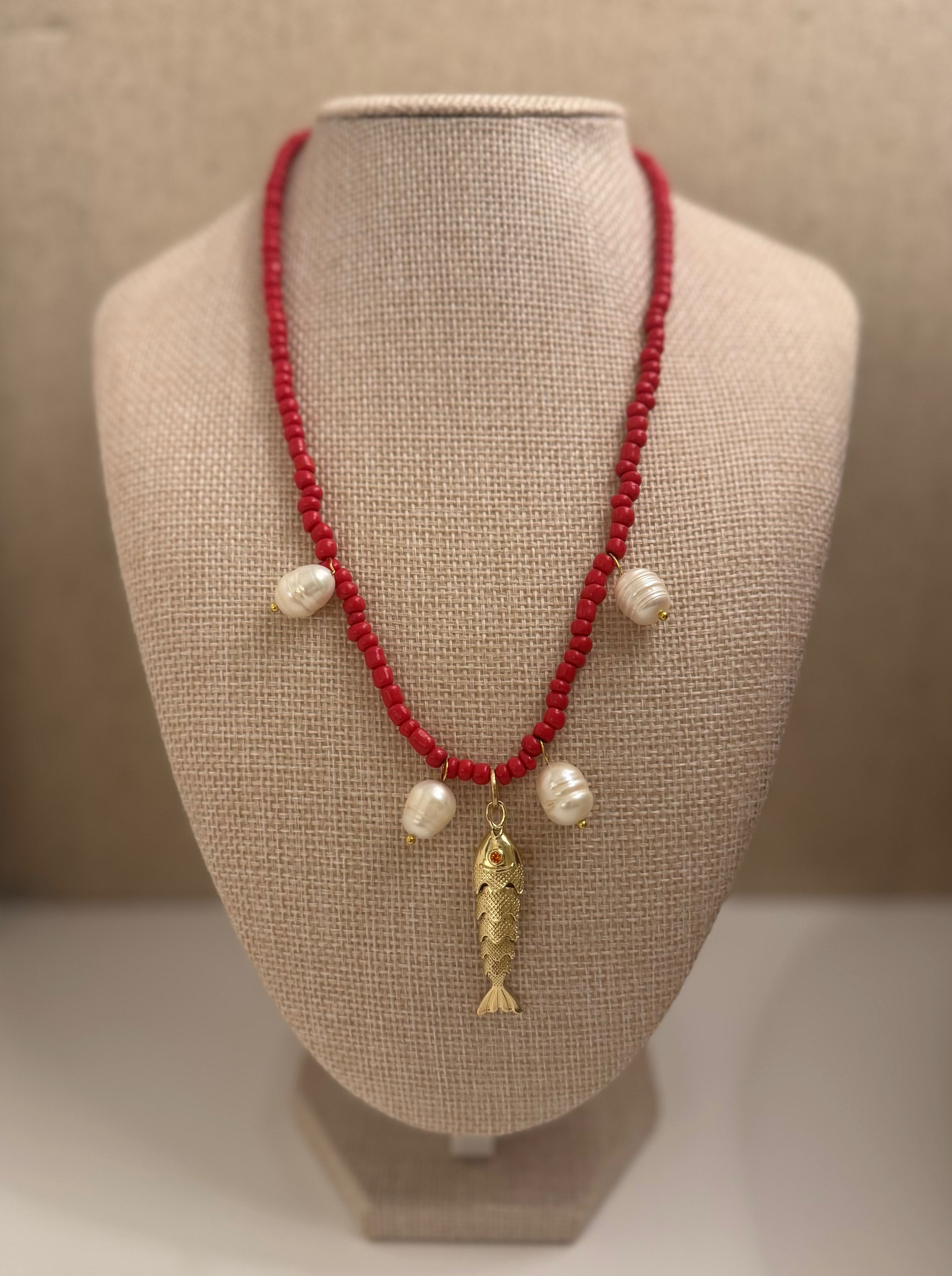 Bayside Beaded Necklace (Minnow - Red)