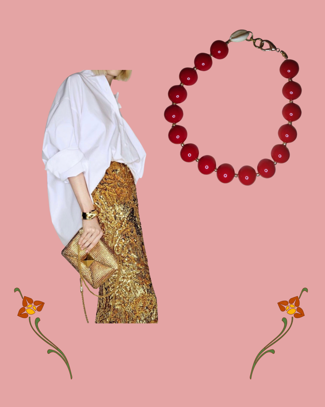 Sip Necklace - festive Red